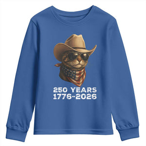 Cool Cowboy Cat 250 Years Youth Sweatshirt Funny Patriotic 1776 to 2026 US Semiquincentennial TS02 Royal Blue Print Your Wear