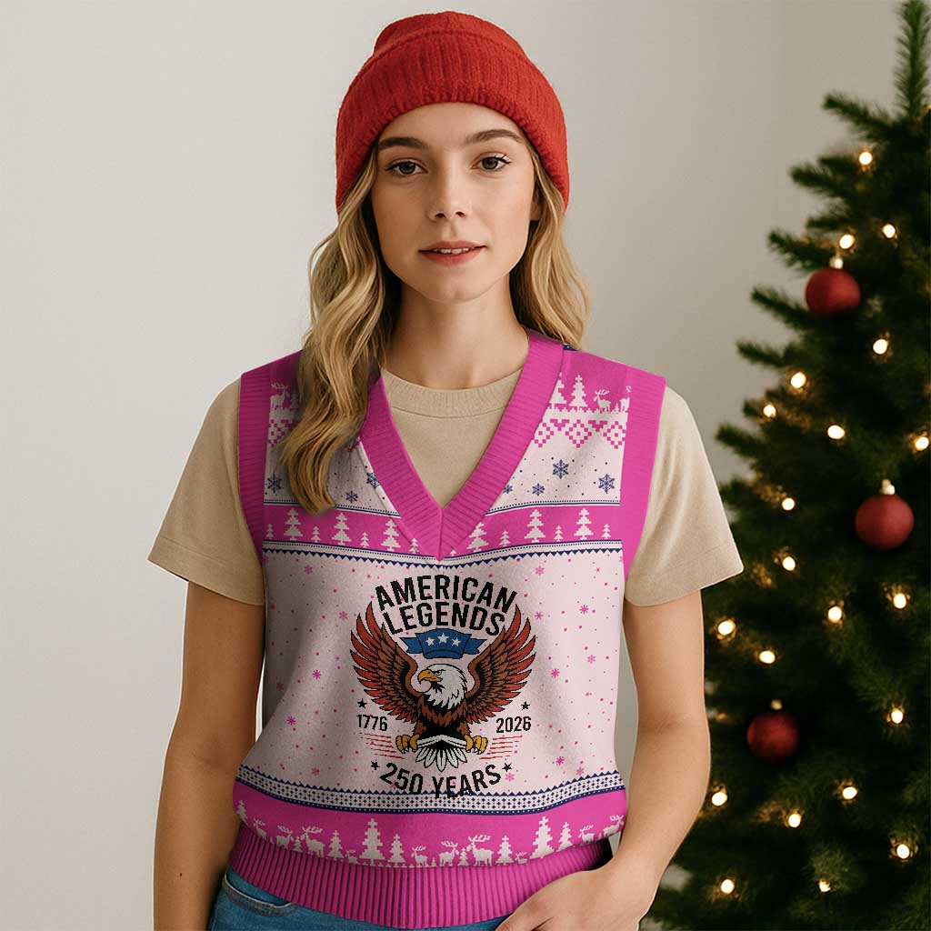 American Legends Eagle V-Neck Knit Sweater Vest 250 Years Patriotic Heritage 1776 to 2026 Semiquincentennial TS02 Hot Pink Print Your Wear