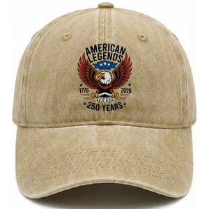American Legends Eagle Washed Cotton Baseball Cap 250 Years Patriotic Heritage 1776 to 2026 Semiquincentennial TS02 Washed Cap Universal Fit Khaki Print Your Wear