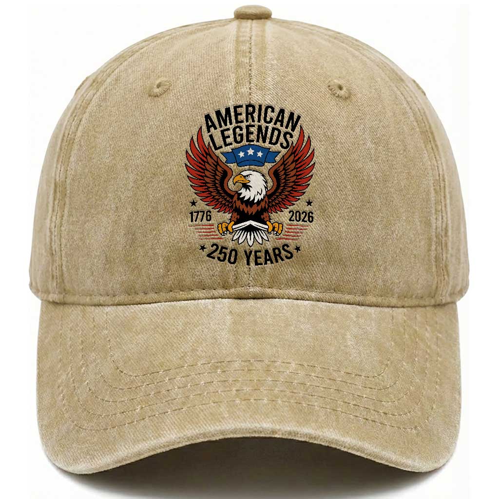American Legends Eagle Washed Cotton Baseball Cap 250 Years Patriotic Heritage 1776 to 2026 Semiquincentennial TS02 Washed Cap Universal Fit Khaki Print Your Wear