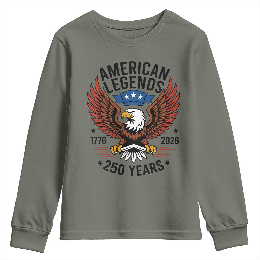 American Legends Eagle Youth Sweatshirt 250 Years Patriotic Heritage 1776 to 2026 Semiquincentennial TS02 Military Green Print Your Wear