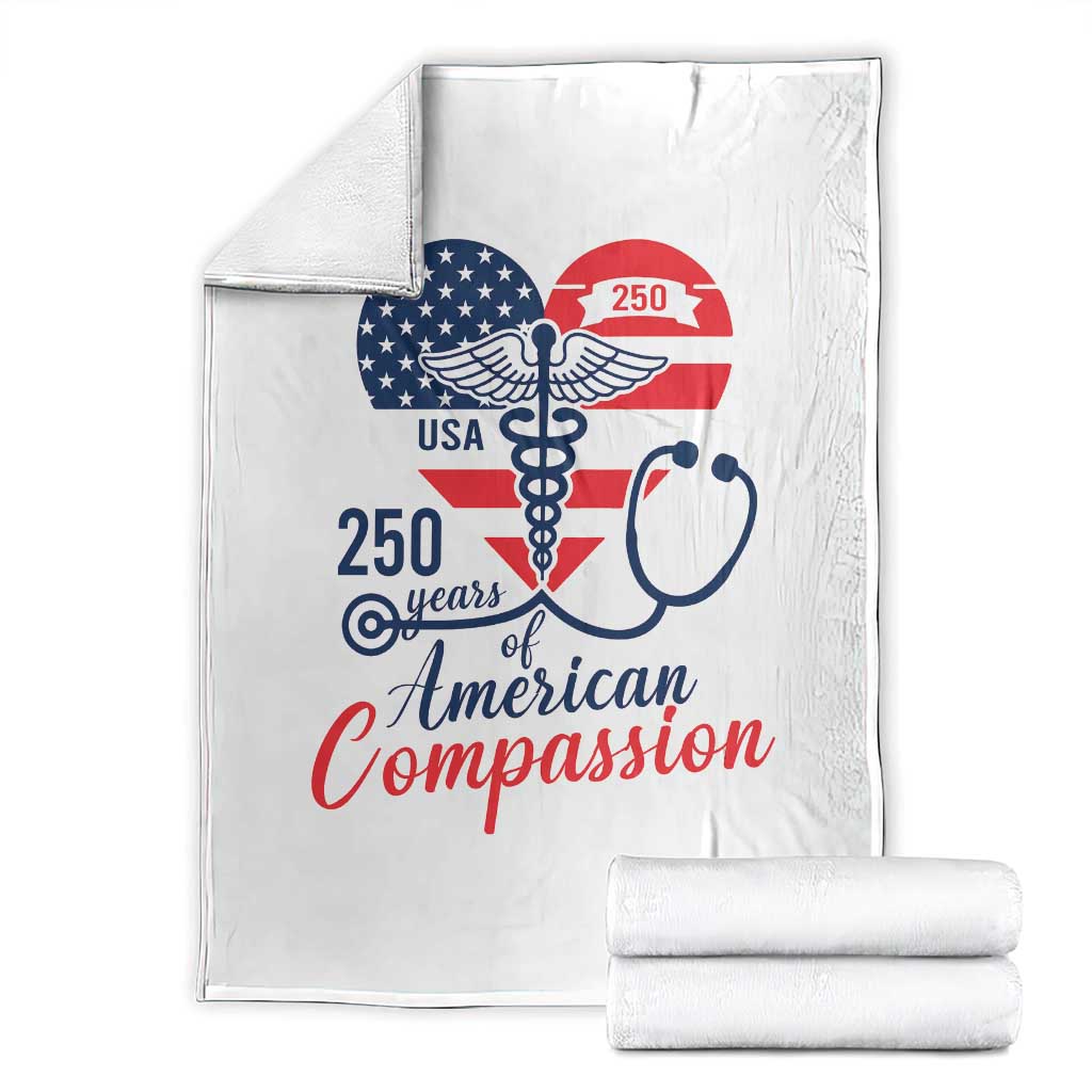 250 Years of American Compassion Throw Blanket Patriotic Medical Worker TS02 White Print Your Wear