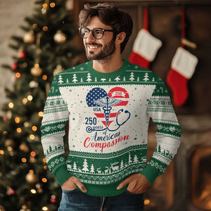 250 Years of American Compassion Ugly Christmas Sweater Patriotic Medical Worker TS02 Beige Green Print Your Wear