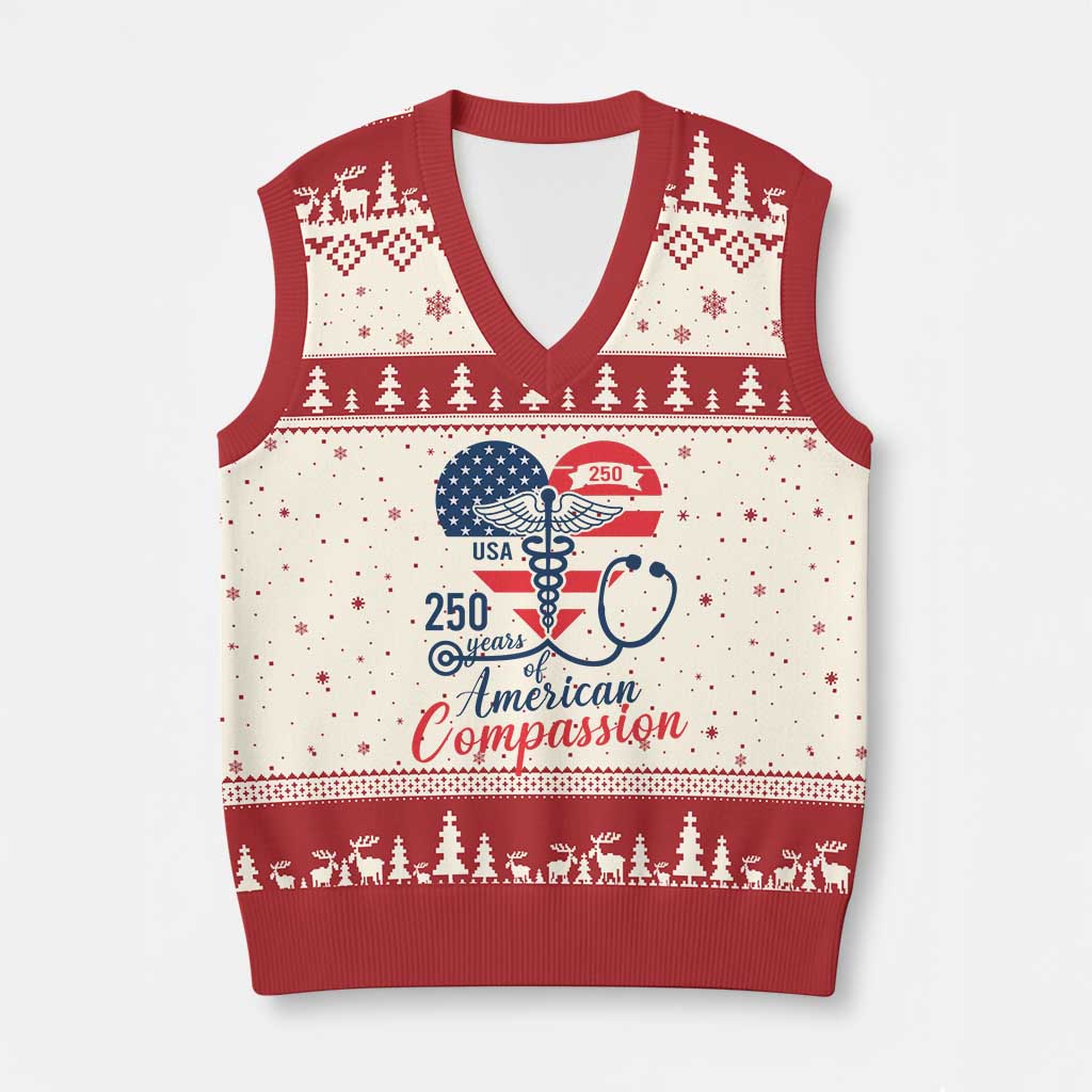 250 Years of American Compassion V-Neck Knit Sweater Vest Patriotic Medical Worker TS02 Beige Red Print Your Wear