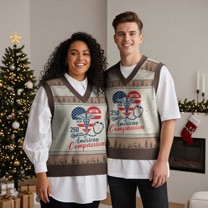 250 Years of American Compassion V-Neck Knit Sweater Vest Patriotic Medical Worker TS02 Mocha Mousse Print Your Wear