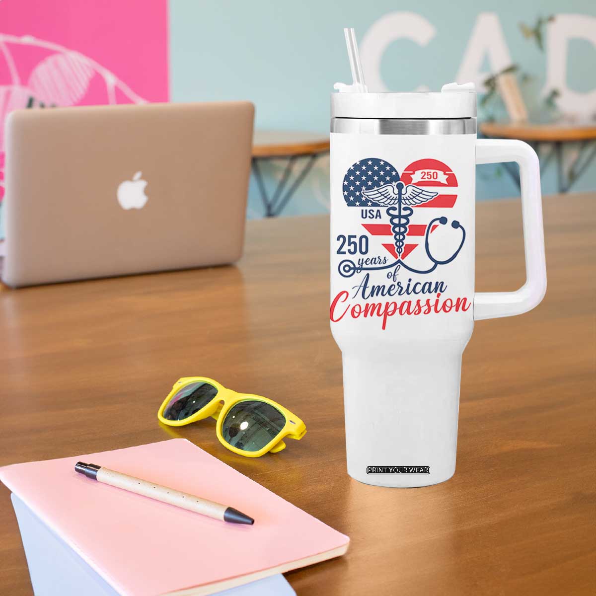 250 Years of American Compassion Tumbler With Handle Patriotic Medical Worker TS02 Print Your Wear