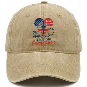 250 Years of American Compassion Washed Cotton Baseball Cap Patriotic Medical Worker TS02 Washed Cap Universal Fit Khaki Print Your Wear