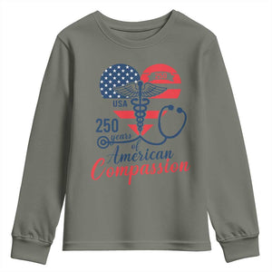 250 Years of American Compassion Youth Sweatshirt Patriotic Medical Worker TS02 Military Green Print Your Wear