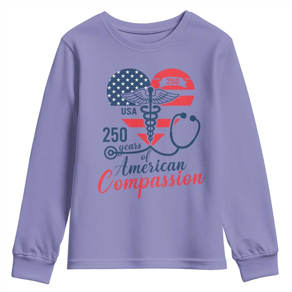 250 Years of American Compassion Youth Sweatshirt Patriotic Medical Worker TS02 Violet Print Your Wear