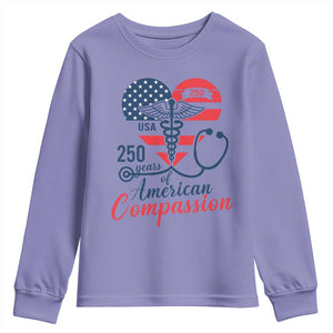 250 Years of American Compassion Youth Sweatshirt Patriotic Medical Worker TS02 Violet Print Your Wear