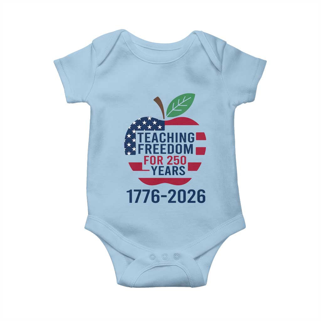 Teaching Freedom for 250 Years Baby Onesie Patriotic Teacher Tee 1776 to 2026 Semiquincentennial TS02 Light Blue Print Your Wear