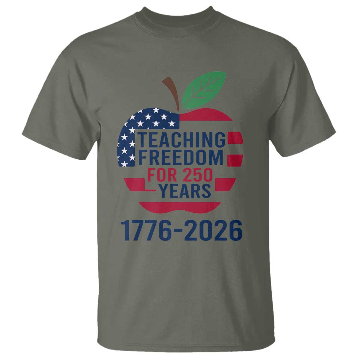 Teaching Freedom for 250 Years T Shirt Patriotic Teacher Tee 1776 to 2026 Semiquincentennial TS02 Military Green Print Your Wear