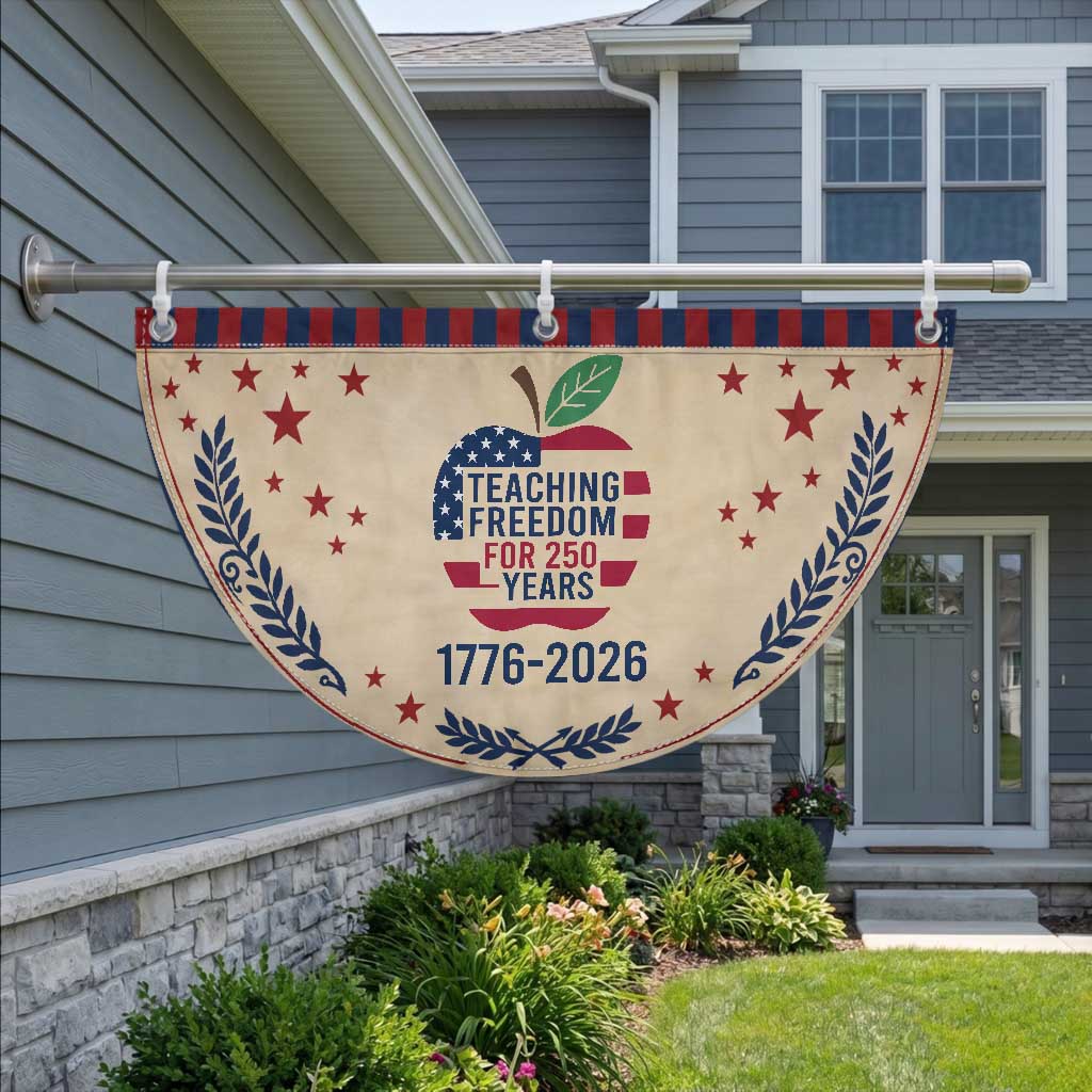 Teaching Freedom for 250 Years Patriotic Fan Flag Teacher Tee 1776 to 2026 Semiquincentennial