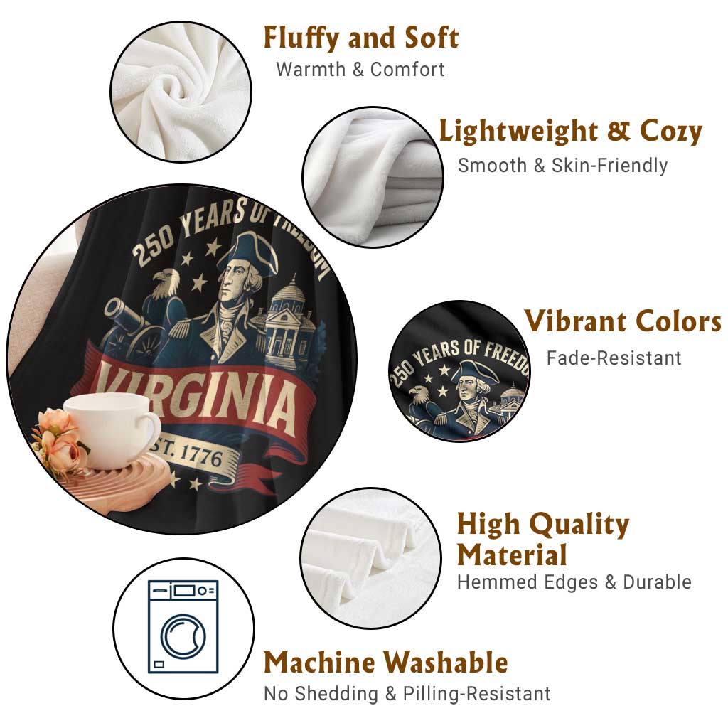 Virginia 250 Years of Freedom Throw Blanket George Washington Patriotic State Pride Est. 1776 TS02 Print Your Wear