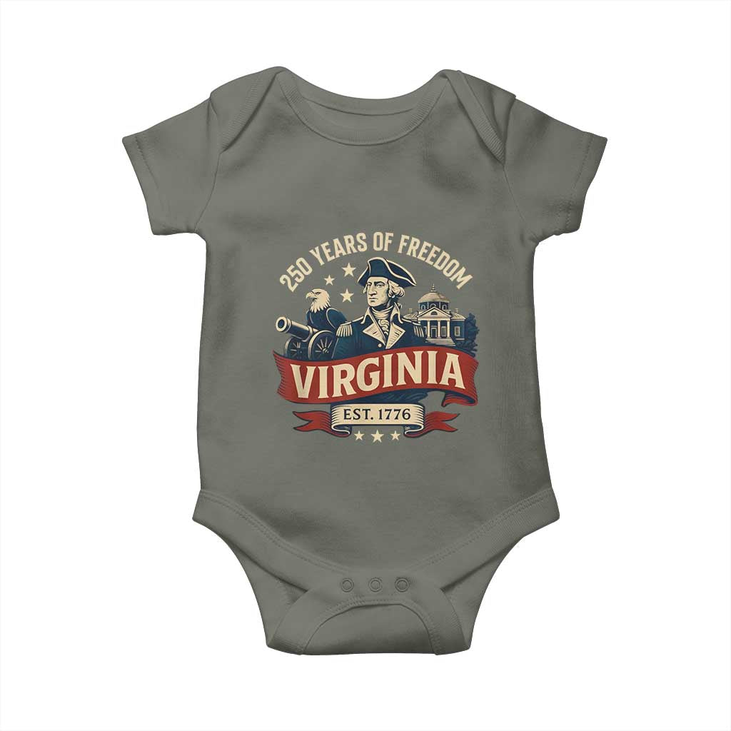Virginia 250 Years of Freedom Baby Onesie George Washington Patriotic State Pride Est. 1776 TS02 Military Green Print Your Wear