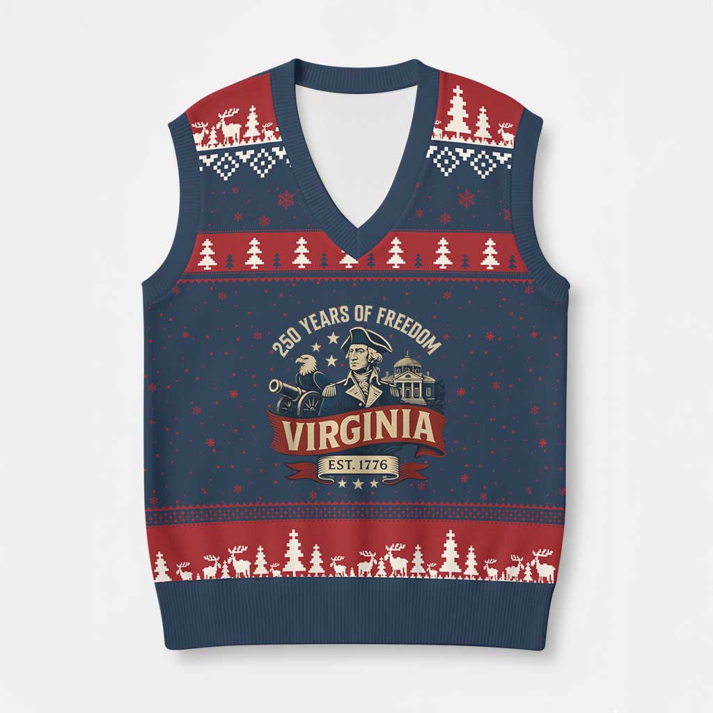 Virginia 250 Years of Freedom V-Neck Knit Sweater Vest George Washington Patriotic State Pride Est. 1776 TS02 Navy Red Print Your Wear