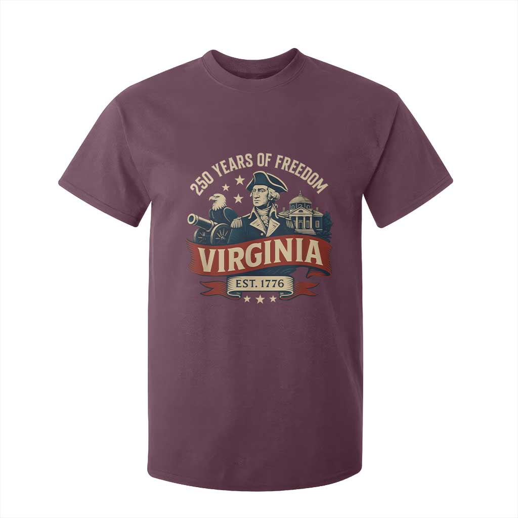 Virginia 250 Years of Freedom T Shirt For Kid George Washington Patriotic State Pride Est. 1776 TS02 Maroon Print Your Wear