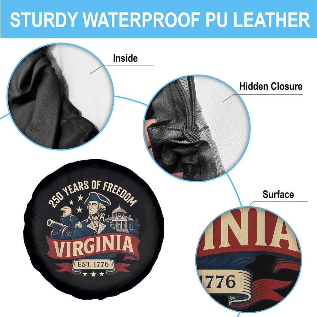 Virginia 250 Years of Freedom Spare Tire Cover George Washington Patriotic State Pride Est. 1776 TS02 Print Your Wear