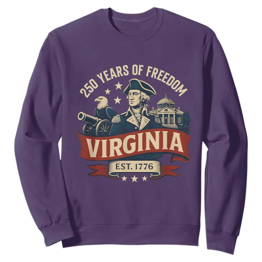 Virginia 250 Years of Freedom Sweatshirt George Washington Patriotic State Pride Est. 1776 TS02 Purple Print Your Wear