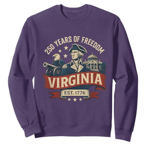 Virginia 250 Years of Freedom Sweatshirt George Washington Patriotic State Pride Est. 1776 TS02 Purple Print Your Wear
