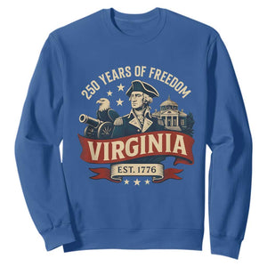 Virginia 250 Years of Freedom Sweatshirt George Washington Patriotic State Pride Est. 1776 TS02 Royal Blue Print Your Wear