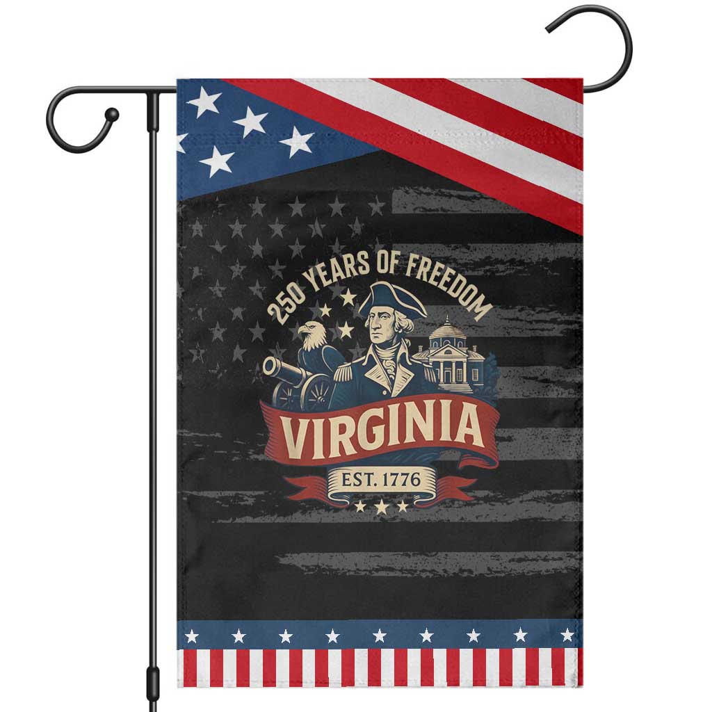 Virginia 250 Years of Freedom Garden Flag George Washington Patriotic State Pride Est. 1776 TS02 Distressed Black Blue Print Your Wear
