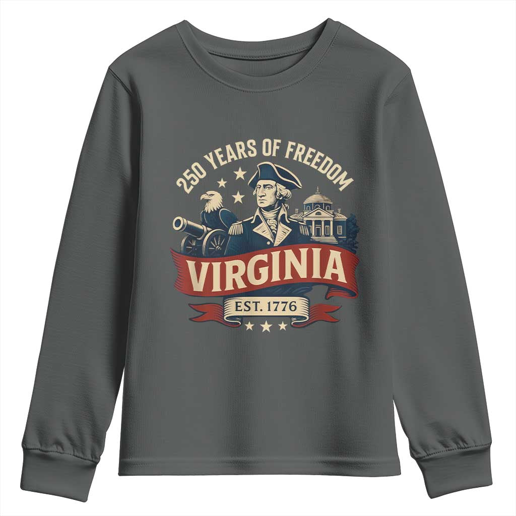 Virginia 250 Years of Freedom Youth Sweatshirt George Washington Patriotic State Pride Est. 1776 TS02 Dark Heather Print Your Wear