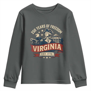 Virginia 250 Years of Freedom Youth Sweatshirt George Washington Patriotic State Pride Est. 1776 TS02 Dark Heather Print Your Wear