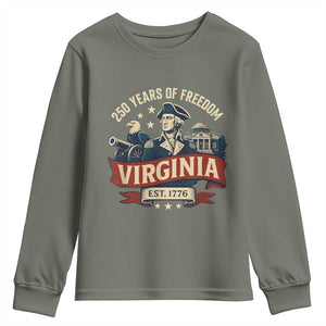 Virginia 250 Years of Freedom Youth Sweatshirt George Washington Patriotic State Pride Est. 1776 TS02 Military Green Print Your Wear