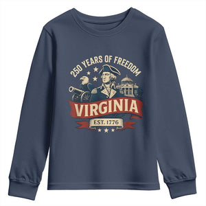 Virginia 250 Years of Freedom Youth Sweatshirt George Washington Patriotic State Pride Est. 1776 TS02 Navy Print Your Wear