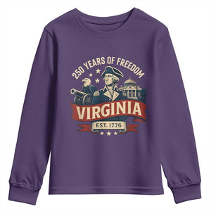 Virginia 250 Years of Freedom Youth Sweatshirt George Washington Patriotic State Pride Est. 1776 TS02 Purple Print Your Wear