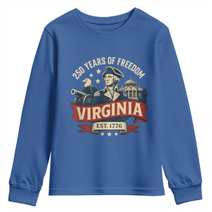 Virginia 250 Years of Freedom Youth Sweatshirt George Washington Patriotic State Pride Est. 1776 TS02 Royal Blue Print Your Wear