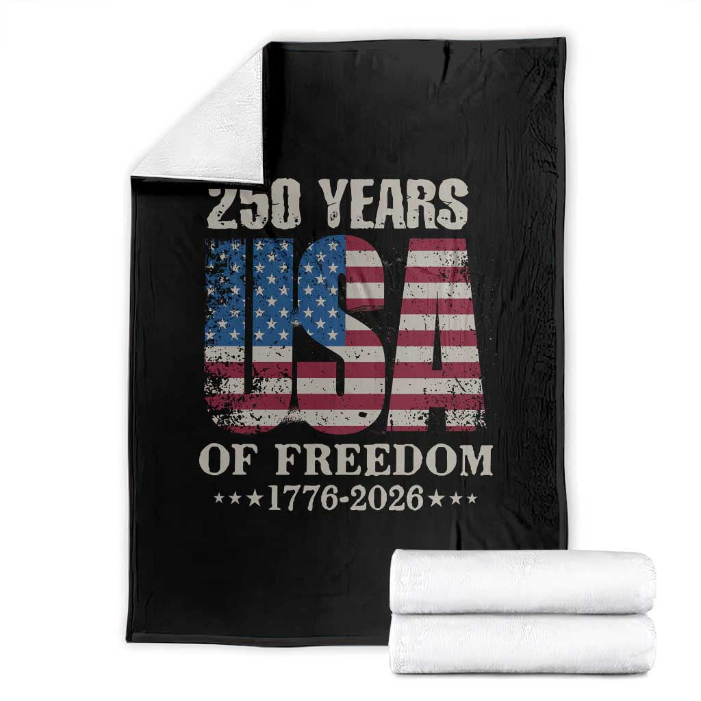 USA Flag 250 Years of Freedom Throw Blanket Vintage Patriotic 1776 to 2026 Semiquincentennial TS02 Black Print Your Wear
