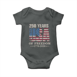 USA Flag 250 Years of Freedom Baby Onesie Vintage Patriotic 1776 to 2026 Semiquincentennial TS02 Dark Heather Print Your Wear