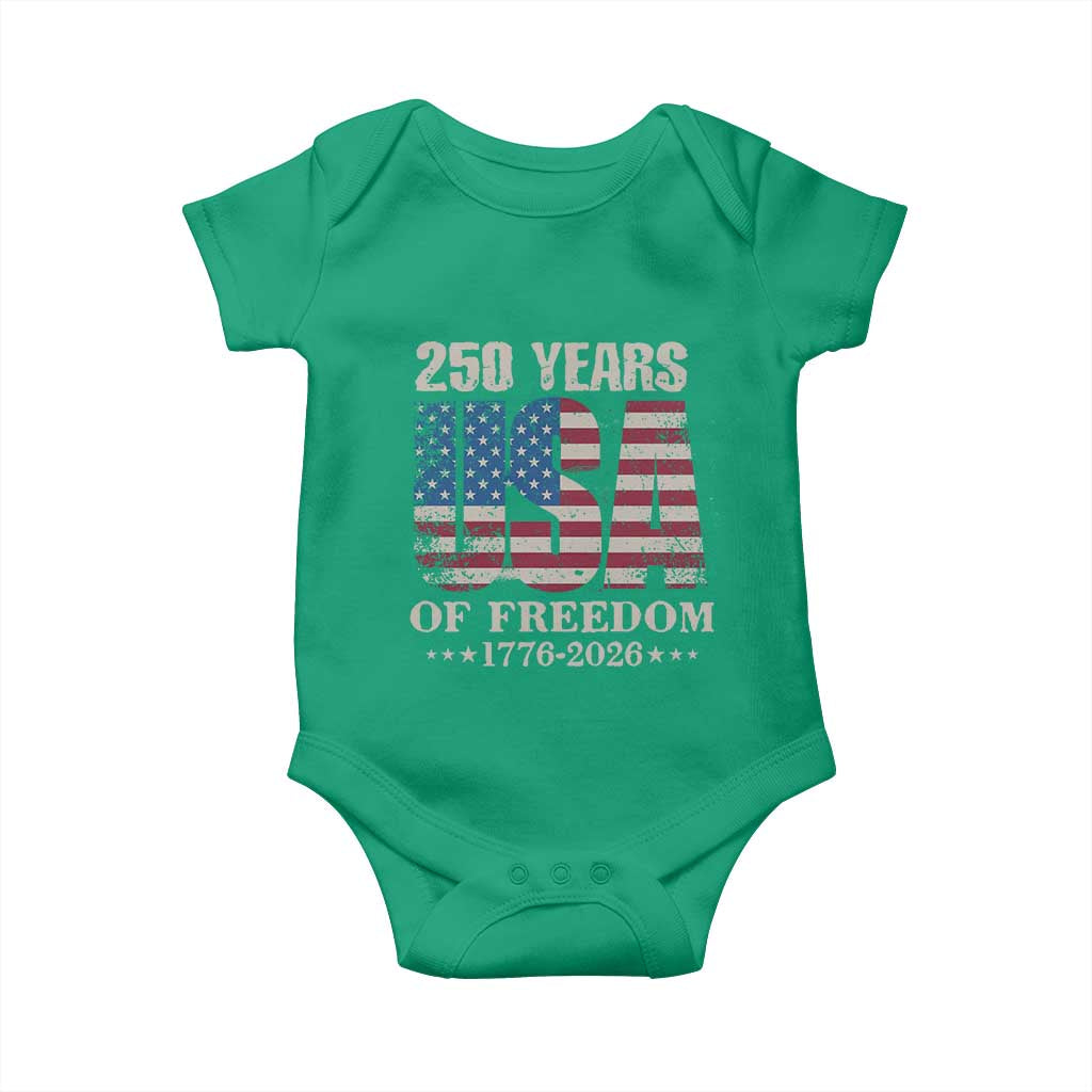 USA Flag 250 Years of Freedom Baby Onesie Vintage Patriotic 1776 to 2026 Semiquincentennial TS02 Irish Green Print Your Wear