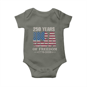 USA Flag 250 Years of Freedom Baby Onesie Vintage Patriotic 1776 to 2026 Semiquincentennial TS02 Military Green Print Your Wear