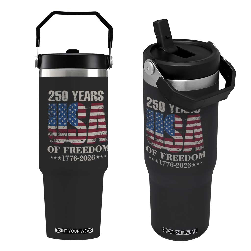 USA Flag 250 Years of Freedom Flip Straw Tumbler Vintage Patriotic 1776 to 2026 Semiquincentennial TS02 One Size: 30 oz Black Print Your Wear