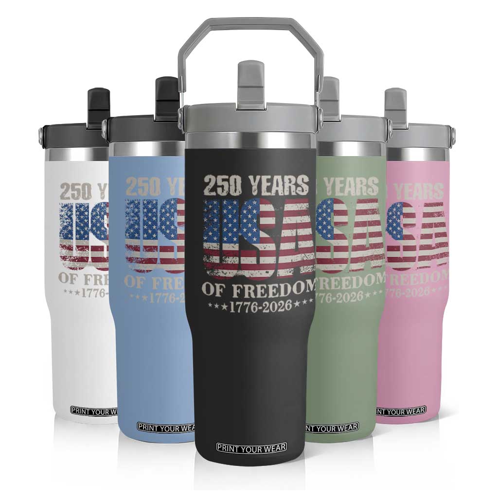 USA Flag 250 Years of Freedom Flip Straw Tumbler Vintage Patriotic 1776 to 2026 Semiquincentennial TS02 Print Your Wear