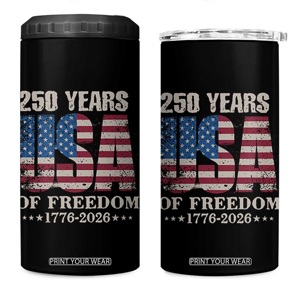 USA Flag 250 Years of Freedom 4 in 1 Can Cooler Tumbler Vintage Patriotic 1776 to 2026 Semiquincentennial TS02 One Size: 16 oz Black Print Your Wear