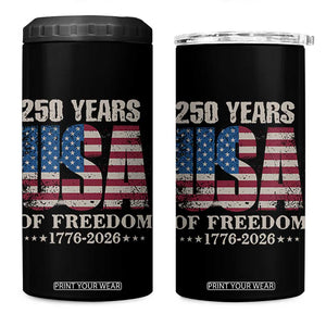 USA Flag 250 Years of Freedom 4 in 1 Can Cooler Tumbler Vintage Patriotic 1776 to 2026 Semiquincentennial TS02 One Size: 16 oz Black Print Your Wear