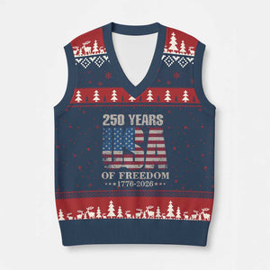 USA Flag 250 Years of Freedom V-Neck Knit Sweater Vest Vintage Patriotic 1776 to 2026 Semiquincentennial TS02 Navy Red Print Your Wear