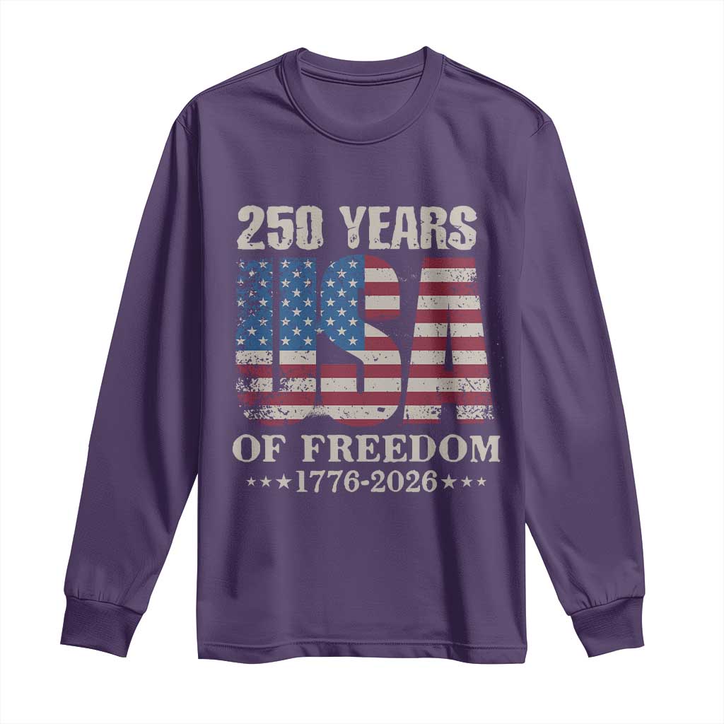 USA Flag 250 Years of Freedom Long Sleeve Shirt Vintage Patriotic 1776 to 2026 Semiquincentennial TS02 Purple Print Your Wear