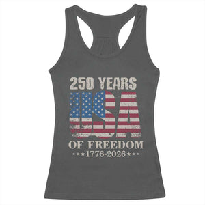 USA Flag 250 Years of Freedom Racerback Tank Top Vintage Patriotic 1776 to 2026 Semiquincentennial TS02 Dark Heather Print Your Wear