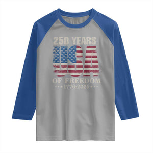 USA Flag 250 Years of Freedom Raglan Shirt Vintage Patriotic 1776 to 2026 Semiquincentennial TS02 Sport Gray Royal Print Your Wear