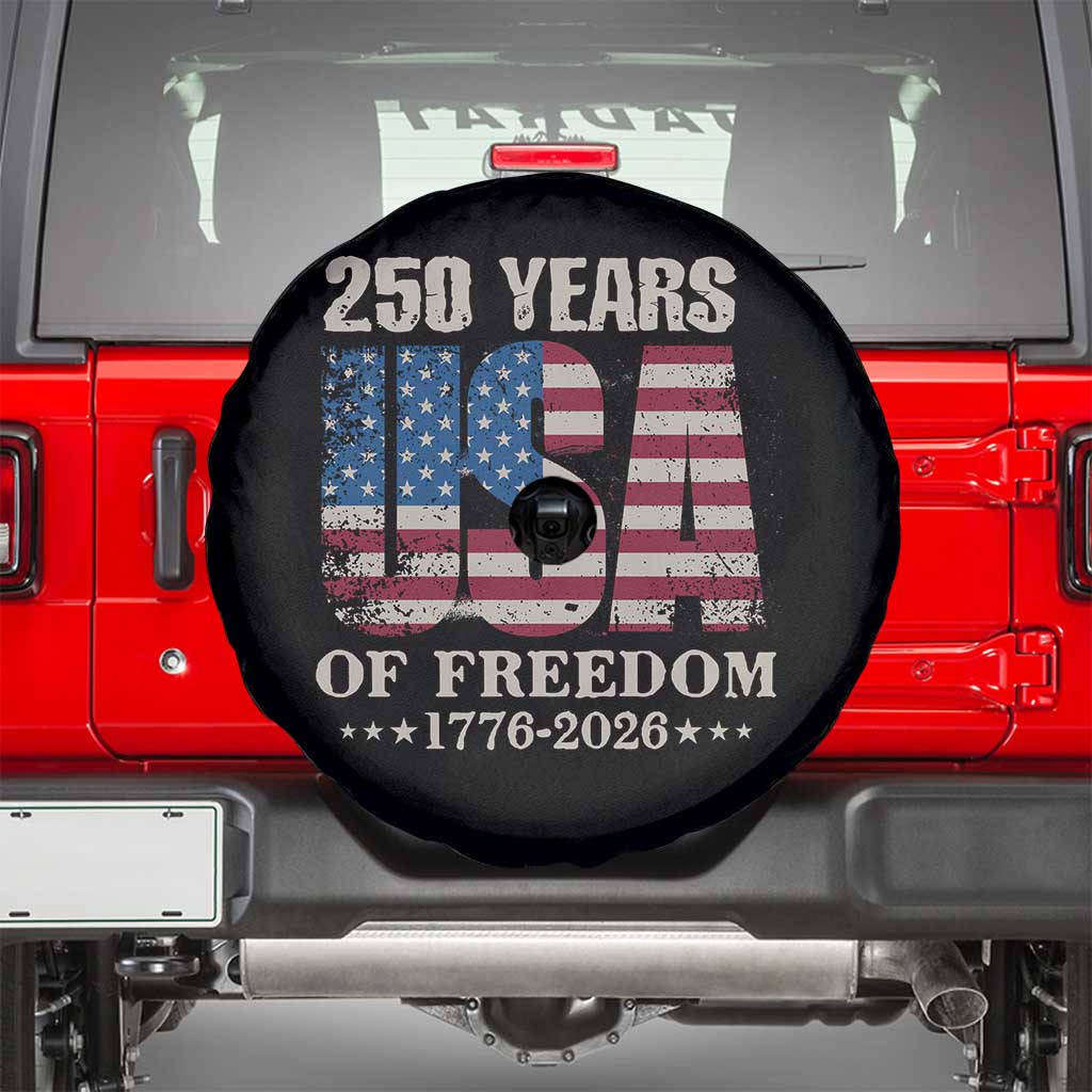 USA Flag 250 Years of Freedom Spare Tire Cover Vintage Patriotic 1776 to 2026 Semiquincentennial TS02 Black Print Your Wear