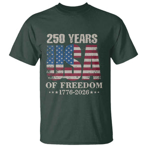 USA Flag 250 Years of Freedom T Shirt Vintage Patriotic 1776 to 2026 Semiquincentennial TS02 Dark Forest Green Print Your Wear