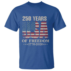 USA Flag 250 Years of Freedom T Shirt Vintage Patriotic 1776 to 2026 Semiquincentennial TS02 Royal Blue Print Your Wear