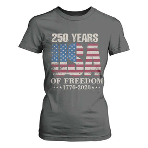 USA Flag 250 Years of Freedom T Shirt For Women Vintage Patriotic 1776 to 2026 Semiquincentennial TS02 Dark Heather Print Your Wear