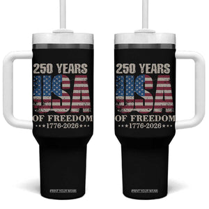 USA Flag 250 Years of Freedom Tumbler With Handle Vintage Patriotic 1776 to 2026 Semiquincentennial TS02 One Size: 40 oz Black Print Your Wear