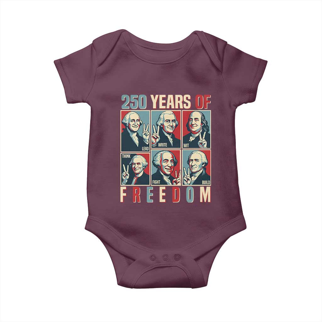 Founding Fathers 250 Years of Freedom Baby Onesie Patriotic Pop Art Style Semiquincentennial 2026 TS02 Maroon Print Your Wear